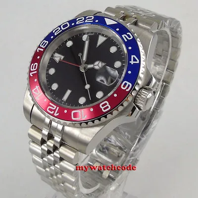 40mm Tandorio Black Dial Pepsi Bezel Sapphire NH34A GMT Automatic Mens Watch • $88.20