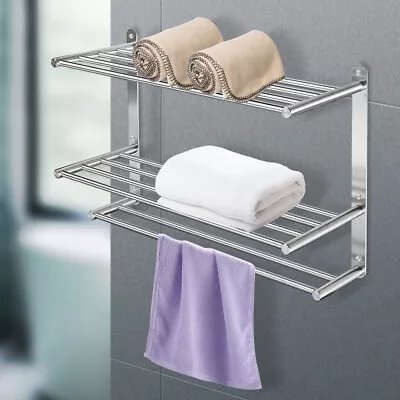 24  Wall Mounted 3-Tier Towel Rack Rail Holder Storage Shelf Bathroom Hotel SALE • $31.35