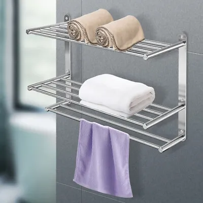 3 Layers Bathroom Wall Mounted Towel Rack Towel Rack For Hotel Stainless Steel • $31.35