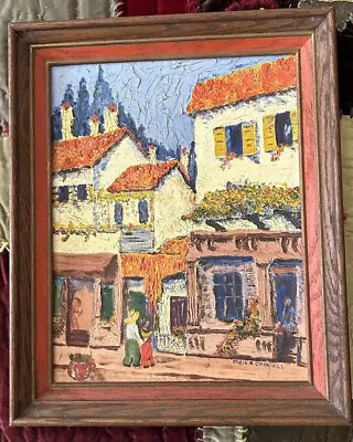 VINTAGE 40s MEXICAN Market Oil PAINTING SIGNED Cecila Crandall Impressionist • $400