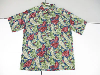 Vintage Campia Moda Mens 100% Rayon Shirt Blue/Green Size Large Leaf Print • $8.99