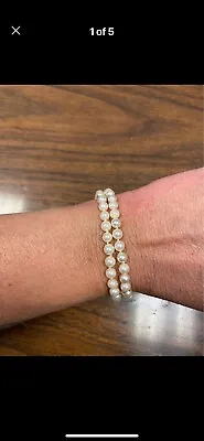 Vintage Antique Genuine Pearl Two Strand Bracelet And Sterling Silver Clasp • $200