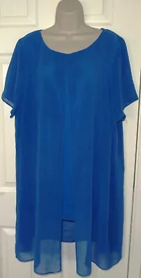 Womens🦋EVANS🦋blue Layer Chiffon Longline Top Tunic Size 22/24 • £6.99