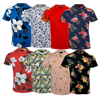 Mens Hawaiian Fashion Floral T- Shirt Short Sleeve Casual Cotton Summer S-XXL • £7.19