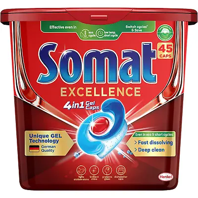 $25.99 • Buy Somat Excellence 4-in-1 Machine Dishwasher Tablets 45 Pack