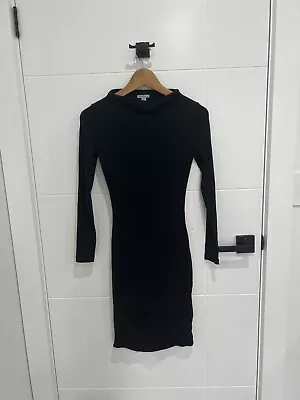 Kookai Womens Black Bodycon Dress Size 1 Midi V-Neck Long Sleeve Bare Back • $19.31