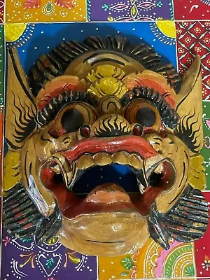 Mask Bali Demon Raksaksa Handmade Wood Small 8.5 X 8 Inch Brown Red Black  • $40