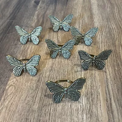 £29.70 • Buy Vintage Brass Set 7 Butterfly Napkin Rings Holders Tableware Dinner MCM Granny