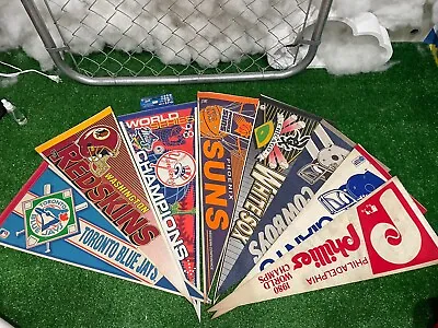 Lot Of 8 Full Size 1980s / 90s Vintage Assorted Sports Pennants Flags Banners • $60