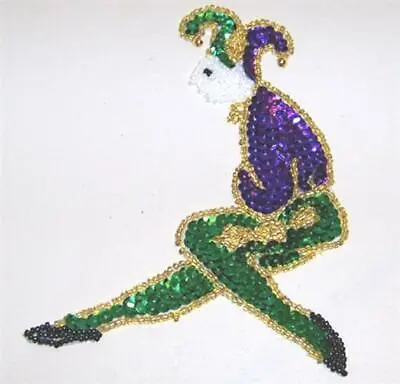 $15.29 • Buy 10 LARGE Jester Mardi Gras Sequin Applique Patches Green Purple Gold