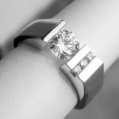 14K White Gold Plated Tension Set Engagement Wedding Men's Ring 2.1Ct Moissanite • $126