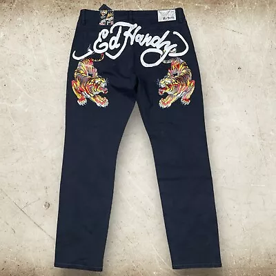 NWT ED HARDY Jeans Slim Fit Tiger Graphic Mens Size 36 Straight Leg Black Y2K • $64.99