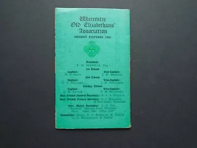£1 • Buy Worcestershire: Worcester Old Elizabethans' Assoc. Cricket Fixture Card 1952