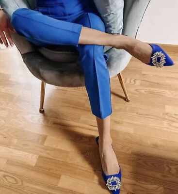 Zara Woman Shimmery Mid-heel Slingback Shoes Size Eur 38/ Us 7.5 Blue Nwt • $60