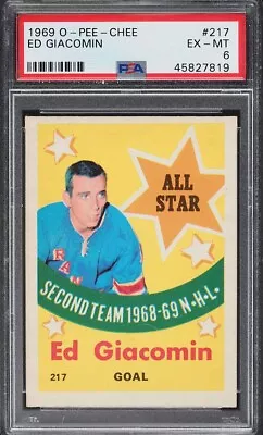 1969 O-pee-chee Hockey Ed Giacomin All-star #217 Psa 6  • $29.26