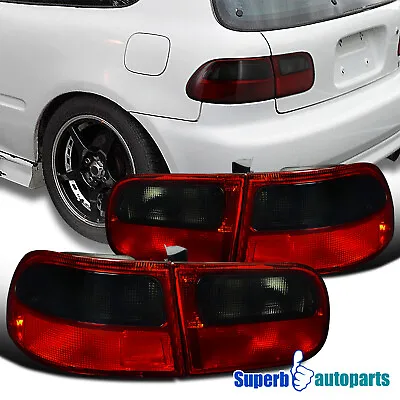 Fits 1992-1995 Honda Civic Hatchback Tail Lights 3Dr Brake Lamps Red Smoke 92-95 • $71.98