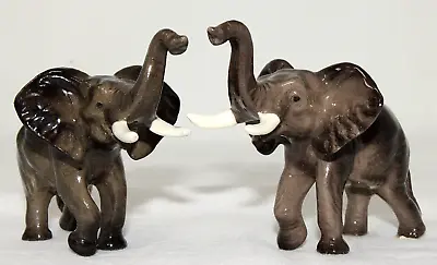 VINTAGE PAIR Hagen Renaker Bone China African Elephants 3 1/4  Long EPOC • $11.79