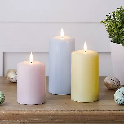 Lights4fun Set Of 3 Pastel Easter TruGlow® Battery LED Flameless Pillar Candles • £30.99