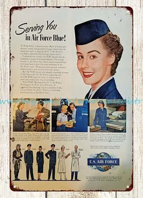 1950s Army US Air Force Serving You In Air Force Blue Metal Tin Sign Art Prints • $18.96