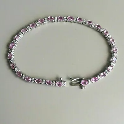 7Ct Oval Lab Created Pink Sapphire Diamond Tennis Bracelet 14K White Gold Plated • $145