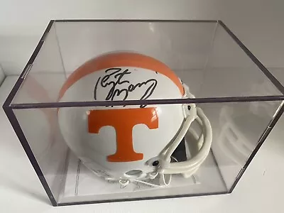 Peyton Manning Autographed Mini Riddell Helmet Volunteers With Acrylic Case Coa • $10