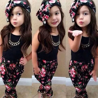 3pcs Kid Baby Girl Outfit Summer Casual T-Shirt Vest Tank Tops Pants Clothes Set • $20.42