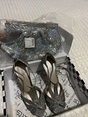 Betts Glitter Kiki Gunmetal Heels And Clutch Handbag Set Size 7 • $88