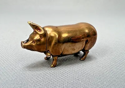 $125 • Buy Antique Victorian Brass Pig Go-to-Bed Match Safe Holder Vesta Case Striker