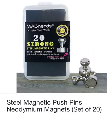 (Set Of 20) Steel Magnetic Push Pins Neodymium Magnets • $11.99