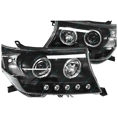 Angel-eye Projector LED BLACK Headlights For Toyota Landcruiser 200 Series 07-15 • $740.95