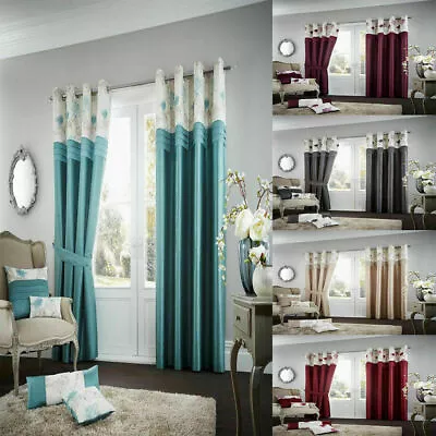 2 X PC Koh Luxury Curtains Ready Made Eyelet Ring Top Fully Lined & Tie Backs • £33.99