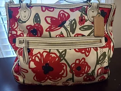 COACH POPPY Floral Flower Hallie E/W Glam Tote Shoulder Bag W/ LADY B • $27.77