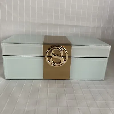 Sicura Italian Designs Jewelry Box Light Green Glass Overlay Monogramed S NWT • $10.99