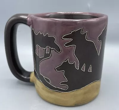 Mara Mexico Coffee Tea Mug Cup Stoneware Pottery Wolves Coyotes Howling Moon New • $19.95