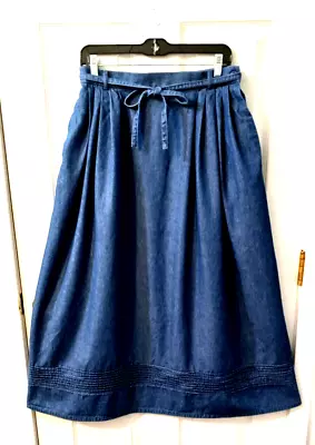 VTG 90s Pendleton M/L Denim Maxi Drawstring Waist  Pockets Cottage Church Skirt • $28
