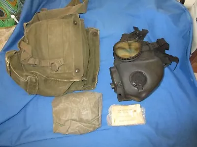 US Army M17A1 Gas Mask Medium W/  NEW Biological / Chemical Hood And Canvas Bag • $89.99