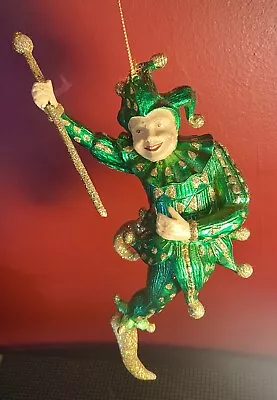 Mardi Gras Ornament Green Jester Sparkling Plastic Large Hanging Decor Party • $24.98