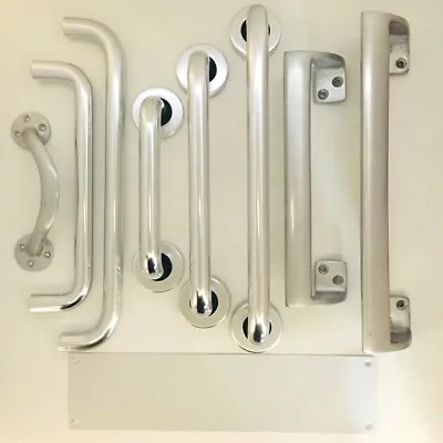 Door Pull HandleD-Shape- Finger Plate Kicking Plate- Polished & Satin Aluminum • £16.50