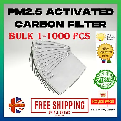 PM2.5 FILTER For Washable Reusable Face Mask 5LAYER ACTIVATED CARBON Lot 1-1000x • £99.49