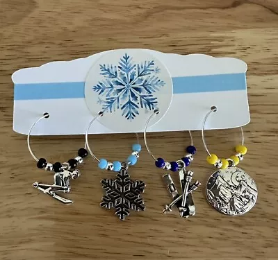 Snow Ski Wine Charms Skiing Wine Charms Downhill Skiing Winter Deluxe Gift • $11