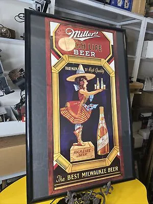 Miller High Life Beer Framed Advertising Poster 24”x35” • $125