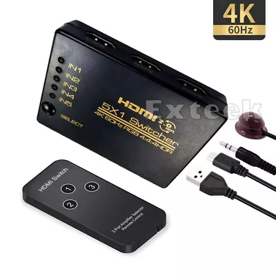 4K@60hz Ultra HD 5 Way HDMI Switch Hub HDTV Auto 5 Port IN 1 OUT Remote Control • $11.95