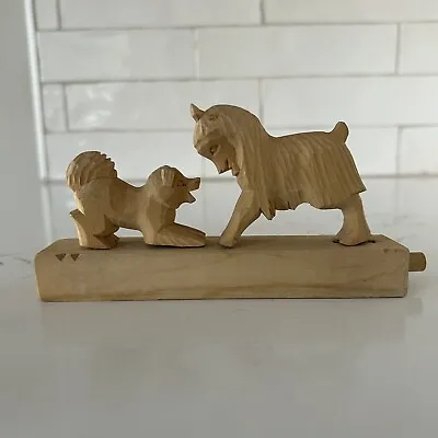 Vintage Handcrafted Wooden Goat Playing With Dog  Push Button Toy Wood Carved • $13.49