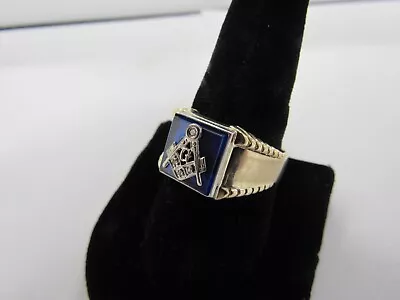 Vintage Masonic 10K Yellow Gold Diamond Synthetic Sapphire Ring 8.5g (Size 11.5) • $550
