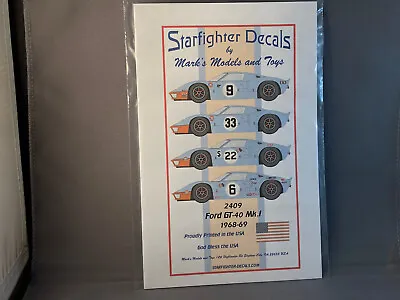 1/24  Waterslide Decals By Starfighter For Ford GT Mk 1  John Wyer Gulf #2409 • $12