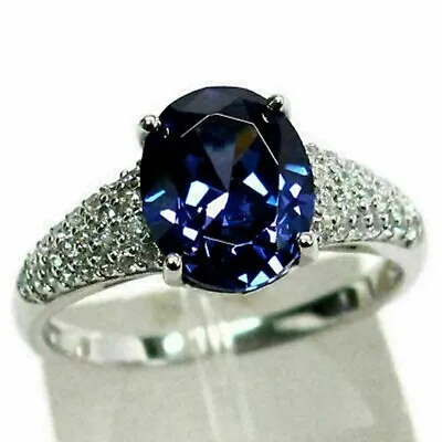 3.20Ct Oval Cut Blue Tanzanite Lab-Created Engagement Ring 14K White Gold Plated • £101.19