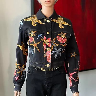 GIANNI VERSACE Denim Jacket Starfish And Seashell Print Size 44 From S/S 1992 • $2497.49