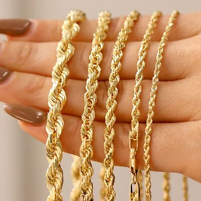 14K Yellow Gold 1mm-5mm Diamond Cut Rope Chain Necklace Bracelet 6 - 9.5  Hollow • $258.30