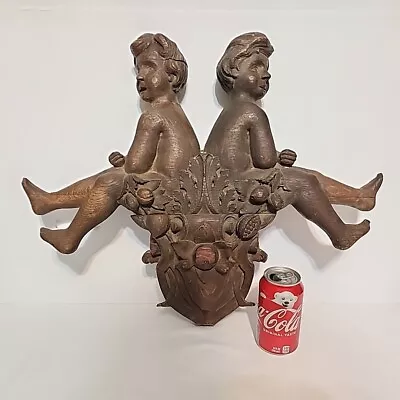 Large 23  X 19  Antique Carved Wood Oak Pediment Architectural Salvage Cherubs • $1200