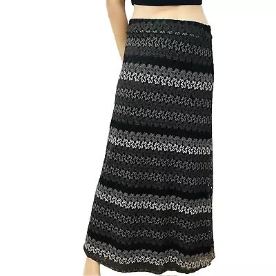 Cato Maxi Skirt Knit Gray Fairy Long Boho Black Modest Casual Size Medium • £24.33